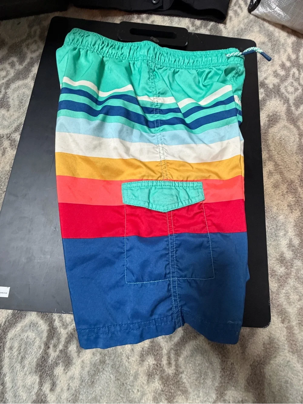 Multicolor Stripe Boys Swim Shorts - Turquoise, Blue, Red, Orange, White